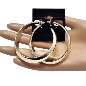 2 1/4" Graduated Open End Hoop Pierced Post Gold Tone Vintage Aged Lightweight